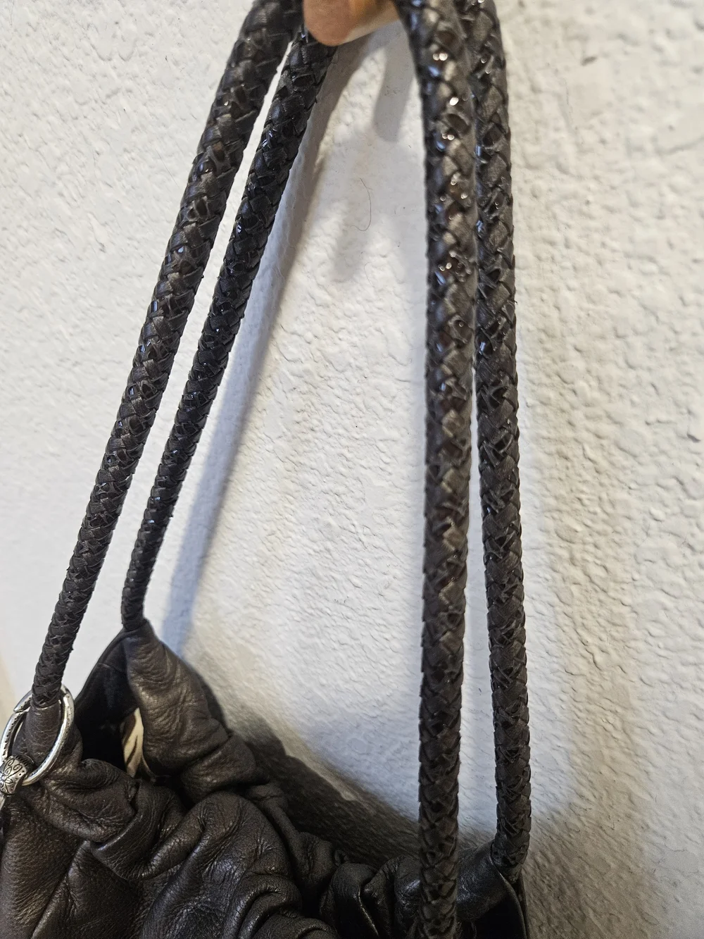 Brighton Greta Garbo Femme Fatale Pewter Studded Leather Slouchy Hobo Bag E84883
